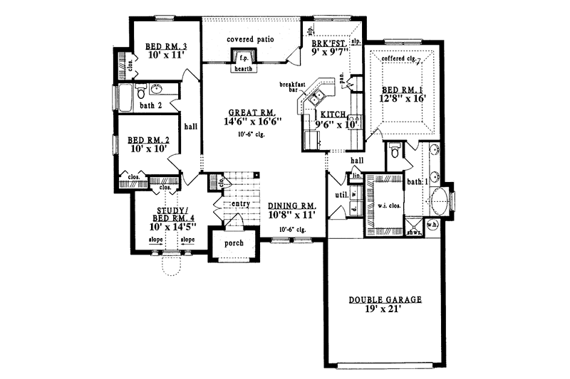 Dream House Plan - Floor Plan - Main Floor for European House Plan #42-592 - 4 bed, 2 bath