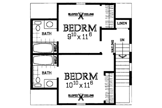 Floor Plan - Upper Floor for Country House Plan #72-1025 - 2 bed, 2.5 bath