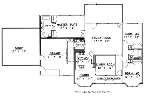 Floor Plan - Main Floor for Ranch House Plan #117-192 - 3 bed, 2 bath