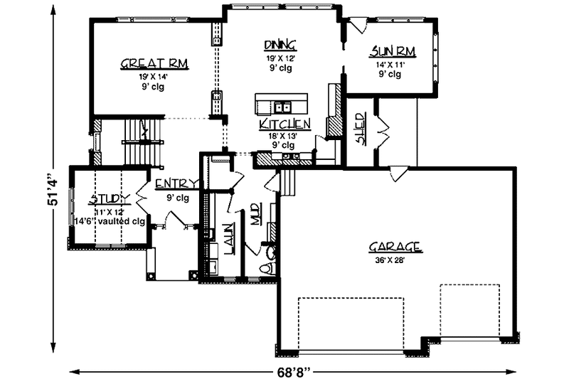 Dream House Plan - Floor Plan - Main Floor for Prairie House Plan #320-1489 - 3 bed, 2.5 bath