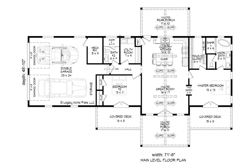 Country Style House Plan - 2 Beds 2 Baths 1200 Sq/Ft Plan #932-836 ...