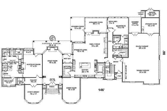 Floor Plan - Main Floor for European House Plan #81-413 - 5 bed, 4.5 bath