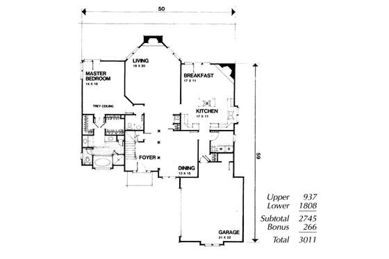 Floor Plan - Main Floor for European House Plan #56-201 - 3 bed, 2.5 bath