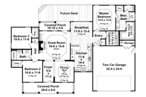 Floor Plan - Main Floor for Ranch House Plan #21-288 - 3 bed, 2 bath