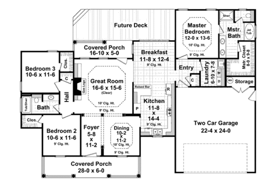 Floor Plan - Main Floor for Ranch House Plan #21-288 - 3 bed, 2 bath