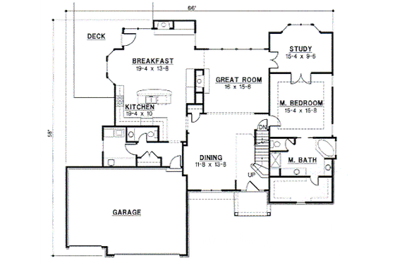 Floor Plan - Main Floor for Traditional House Plan #67-430 - 4 bed, 3.5 bath