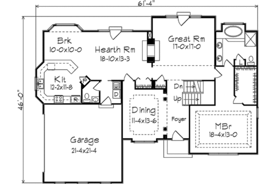 Floor Plan - Main Floor for European House Plan #57-130 - 4 bed, 4.5 bath