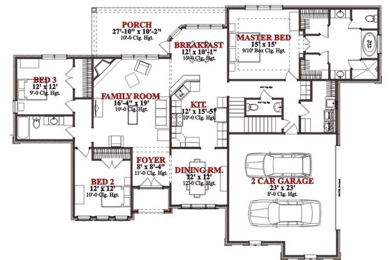 Floor Plan - Main Floor for European House Plan #63-298 - 3 bed, 3.5 bath