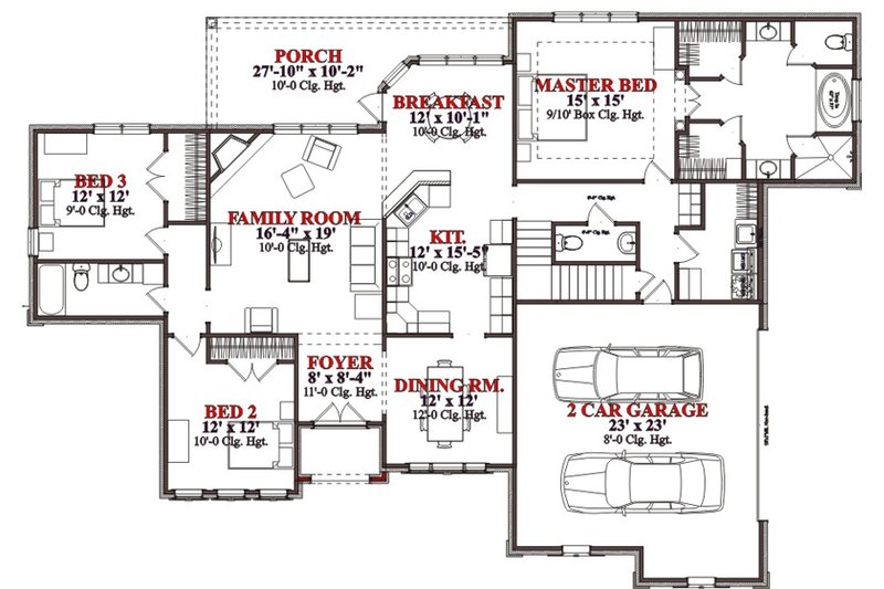 European Style House Plan - 3 Beds 3.5 Baths 2226 Sq/Ft Plan #63-298 ...