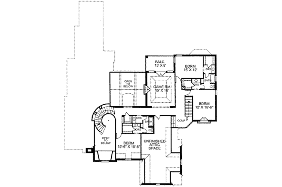 Floor Plan - Upper Floor for European House Plan #141-149 - 5 bed, 4.5 bath