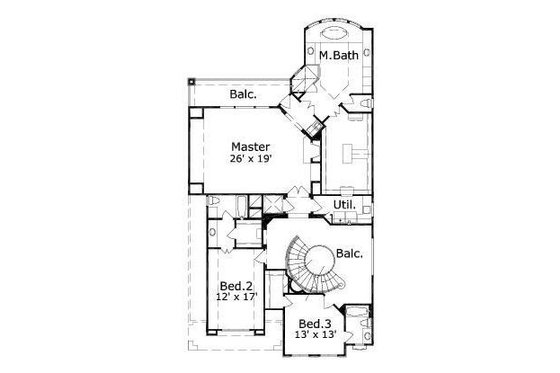 Floor Plan - Upper Floor for European House Plan #411-214 - 3 bed, 4 bath