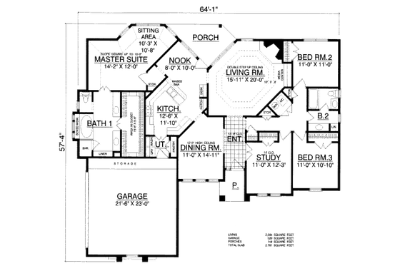 Floor Plan - Main Floor for European House Plan #40-421 - 3 bed, 2 bath