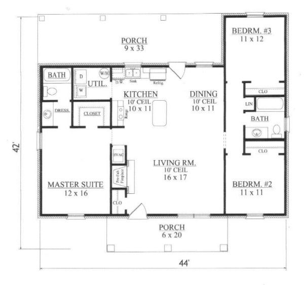 Architectural House Design - Colonial Floor Plan - Main Floor Plan #14-249