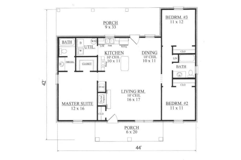 Colonial Style House Plan - 3 Beds 2 Baths 1288 Sq/Ft Plan #14-249 ...