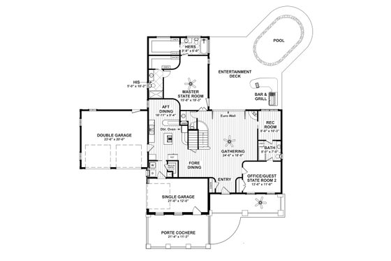 Floor Plan - Main Floor for Craftsman House Plan #56-714 - 4 bed, 4.5 bath
