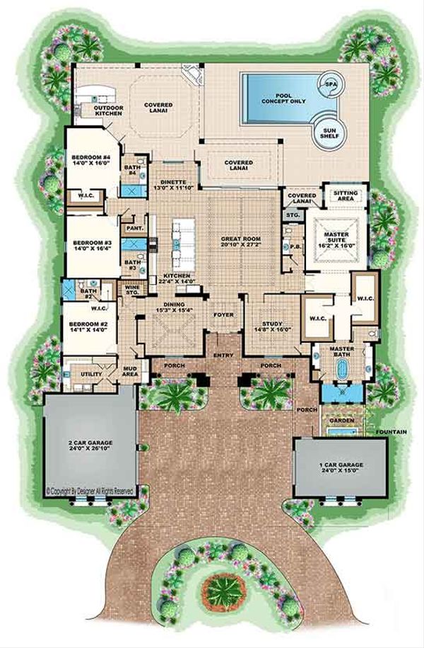 Home Plan - Mediterranean Floor Plan - Main Floor Plan #1017-166