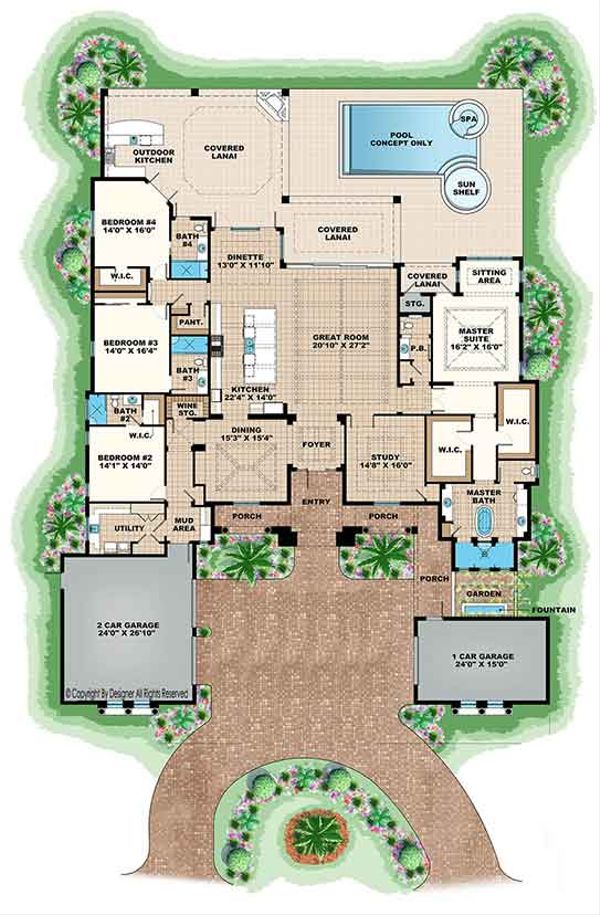 Dream House Plan - Mediterranean Floor Plan - Main Floor Plan #1017-166