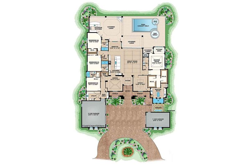 Dream House Plan - Floor Plan - Main Floor for Mediterranean House Plan #1017-166 - 4 bed, 4.5 bath