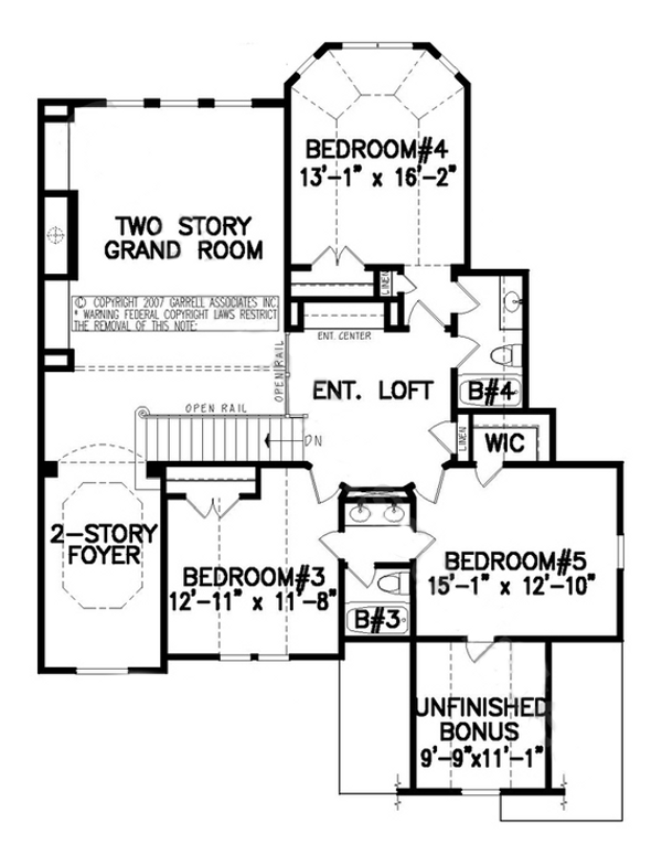 Architectural House Design - Traditional Floor Plan - Upper Floor Plan #54-513