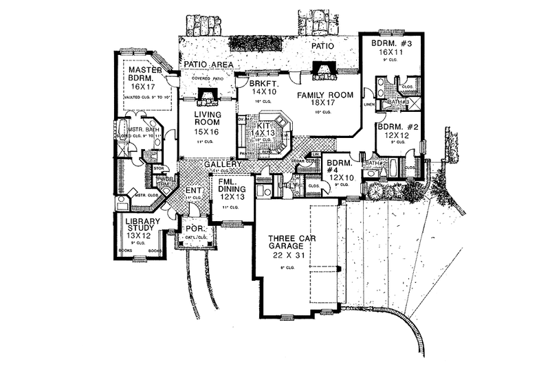 Home Plan - Floor Plan - Main Floor for Country House Plan #310-1169 - 4 bed, 3.5 bath