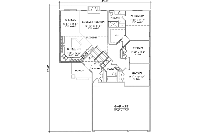 Dream House Plan - Floor Plan - Main Floor for Prairie House Plan #981-3 - 3 bed, 2 bath