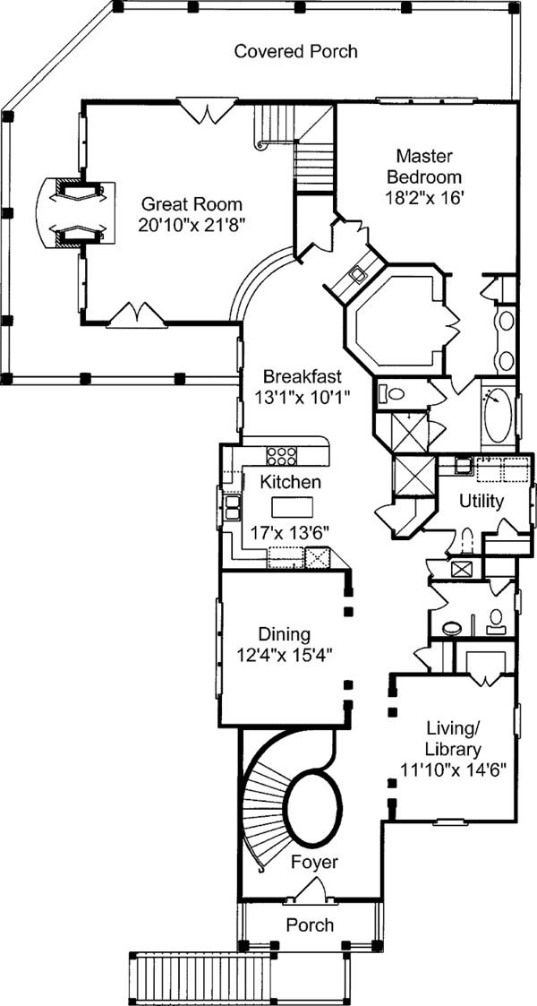 Dream House Plan - Southern Floor Plan - Main Floor Plan #37-258