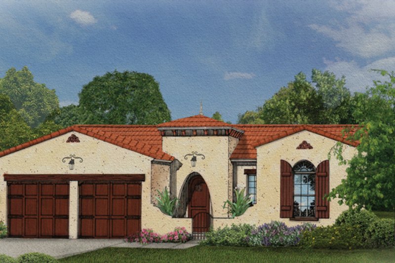 Home Plan - Exterior - Front Elevation 3 for Mediterranean House Plan #1058-6 - 3 bed, 2 bath