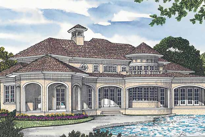 Home Plan - Exterior - Rear Elevation for Mediterranean House Plan #453-574 - 3 bed, 4.5 bath