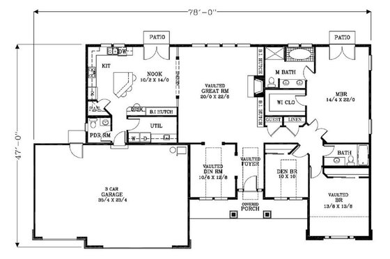 Floor Plan - Main Floor for Craftsman House Plan #53-542 - 3 bed, 2.5 bath