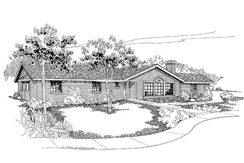 Architectural House Design - Exterior - Front Elevation 3 for Ranch House Plan #60-981 - 3 bed, 2 bath