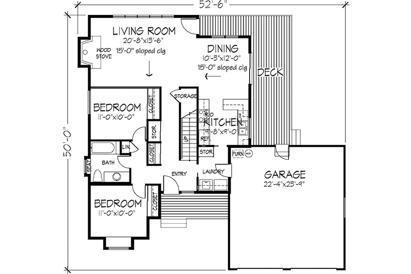 Home Plan - Floor Plan - Main Floor for Prairie House Plan #320-1181 - 3 bed, 2 bath
