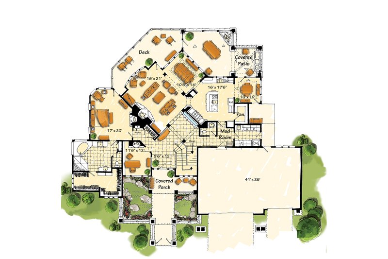 House Design - Floor Plan - Main Floor for Craftsman House Plan #942-16 - 5 bed, 6.5 bath