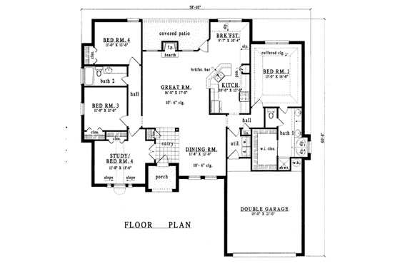 Floor Plan - Main Floor for Traditional House Plan #42-214 - 4 bed, 2 bath