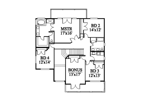 Floor Plan - Upper Floor for Contemporary House Plan #951-15 - 4 bed, 3.5 bath