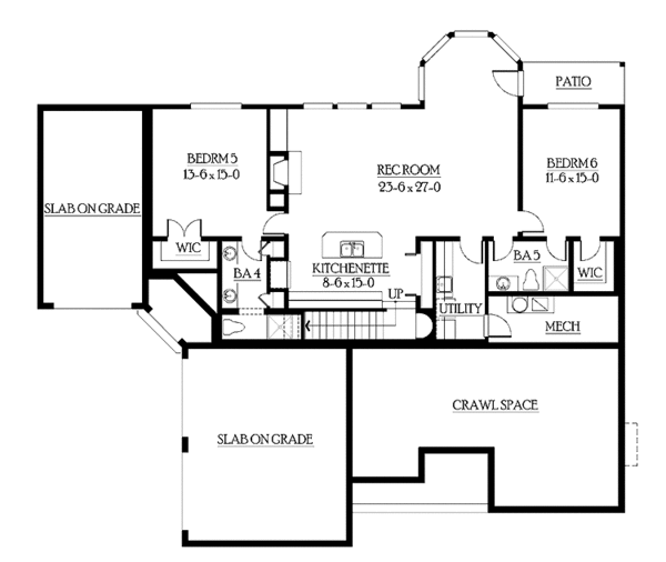 House Blueprint - Craftsman Floor Plan - Lower Floor Plan #132-506