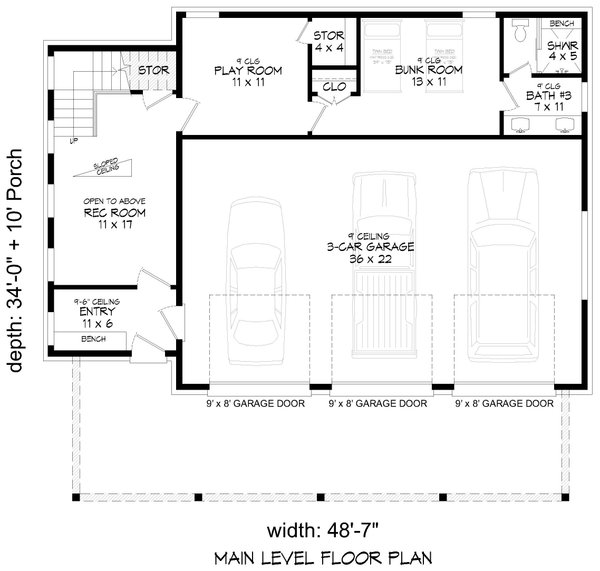 Contemporary Floor Plan - Lower Floor Plan #932-1245