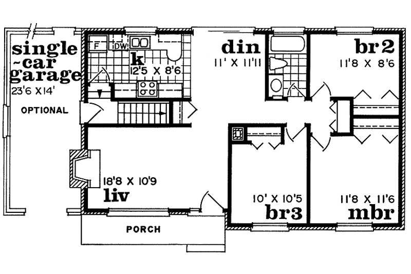 Home Plan - Floor Plan - Main Floor for Colonial House Plan #47-686 - 3 bed, 1 bath