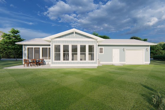 Exterior - Rear Elevation for Ranch House Plan #126-209 - 2 bed, 2 bath
