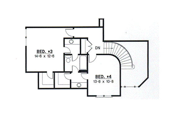 Floor Plan - Upper Floor for Traditional House Plan #67-305 - 4 bed, 3 bath