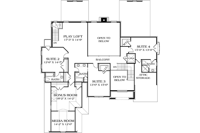 Home Plan - Floor Plan - Upper Floor for Traditional House Plan #453-602 - 4 bed, 5.5 bath