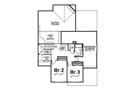 Floor Plan - Upper Floor for Bungalow House Plan #20-1232 - 3 bed, 2.5 bath