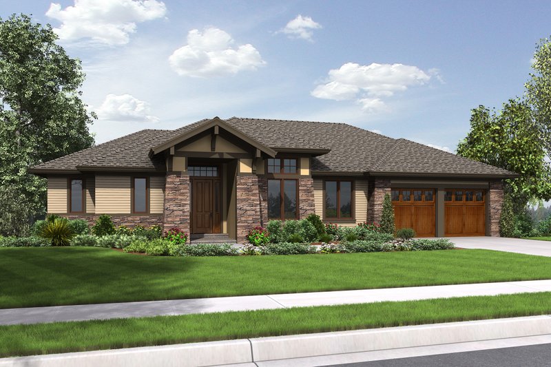 Architectural House Design - Prairie Exterior - Front Elevation Plan #48-657