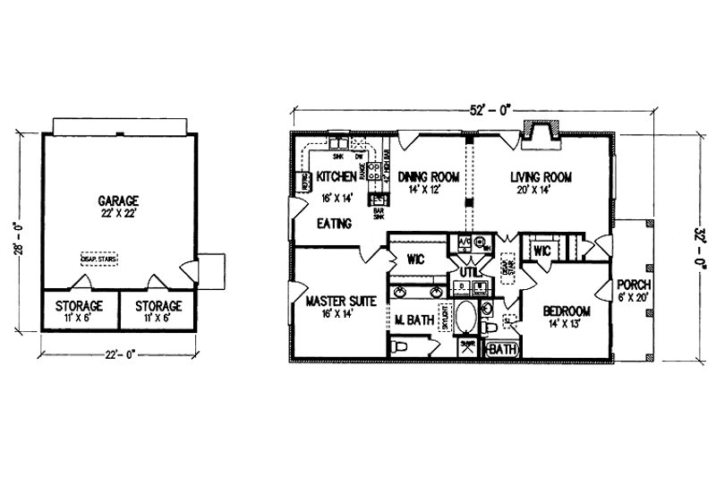 Home Plan - Floor Plan - Main Floor for Traditional House Plan #45-434 - 2 bed, 2 bath
