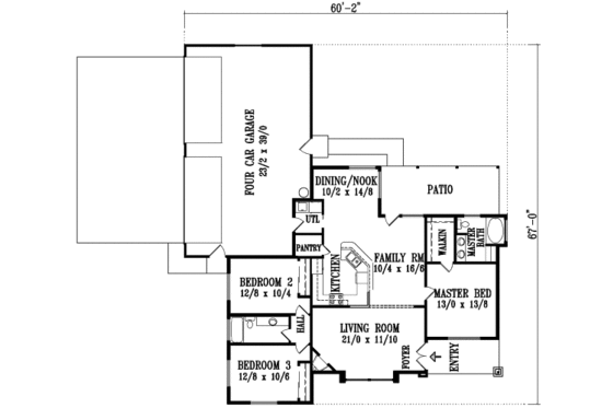 Floor Plan - Main Floor for Traditional House Plan #1-1294 - 3 bed, 2 bath