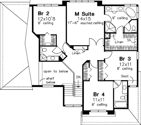 House Design - Traditional Floor Plan - Upper Floor Plan #320-651