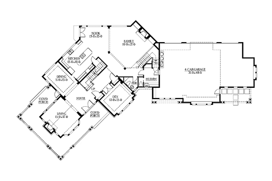 Floor Plan - Main Floor for Craftsman House Plan #132-349 - 4 bed, 3.5 bath