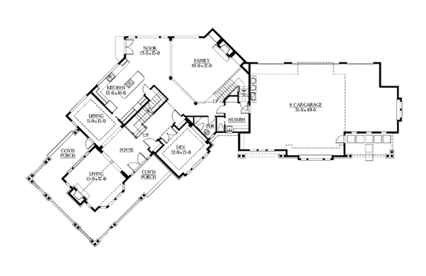 House Blueprint - Craftsman Floor Plan - Main Floor Plan #132-349