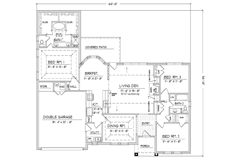 House Design - Floor Plan - Main Floor for European House Plan #42-638 - 3 bed, 2 bath
