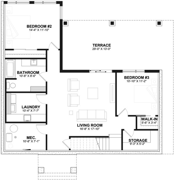 Architectural House Design - Contemporary Floor Plan - Lower Floor Plan #23-2739