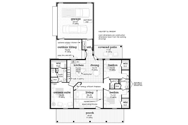 Home Plan - Floor Plan - Main Floor for Farmhouse House Plan #45-633 - 3 bed, 2.5 bath